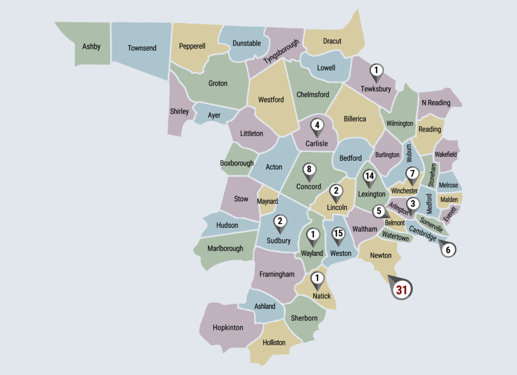 Middlesex County - town map