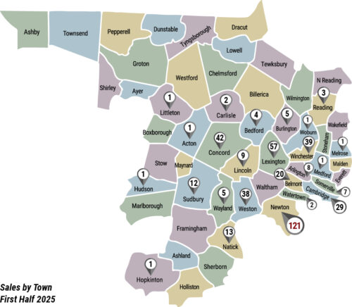 Middlesex County- Sales by Town map